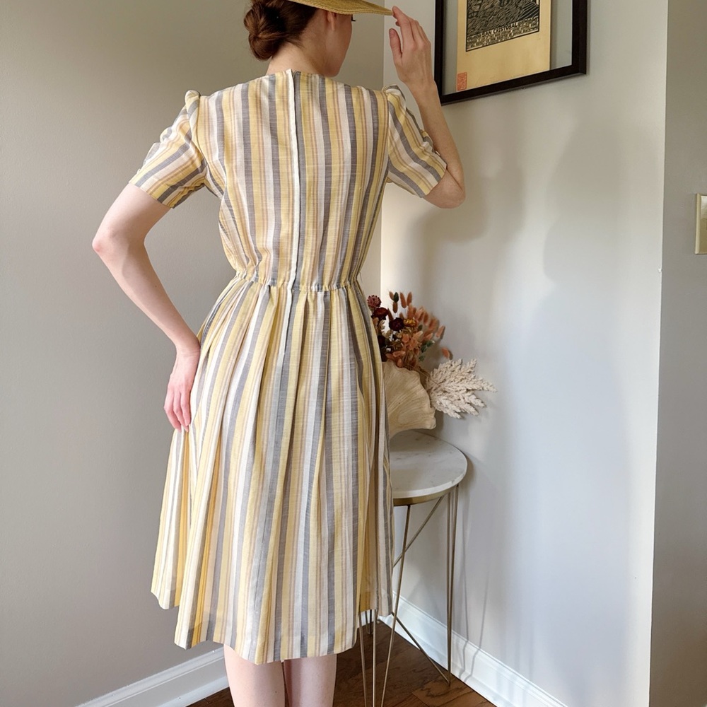 Vintage Striped Yellow and Gray Summer Dress - Picture 3 of 11